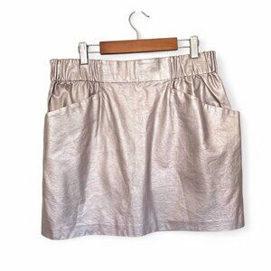 Zara Basic Metallic Blush Silver High-Waisted Mini Skirt With Pockets Size L